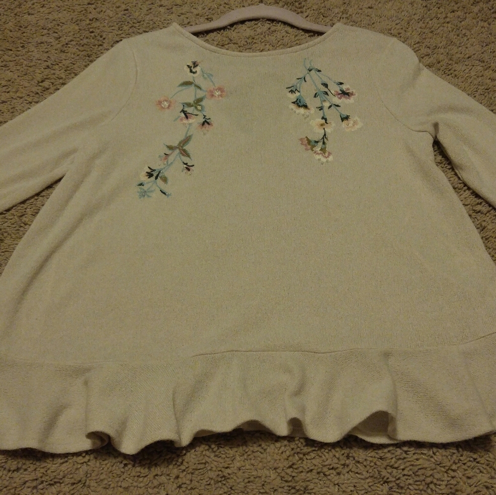Embroidered, Beaded Floral Sweater Top - Picture 2 of 6